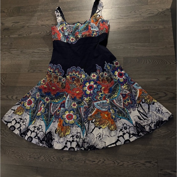 Nine West navy multi floral fitted flare dress Sz 8 - Picture 4 of 13